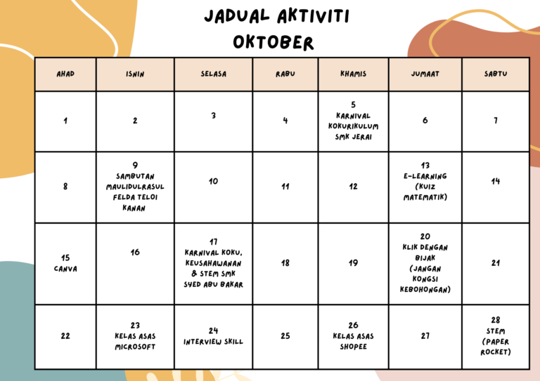 JADUAL AKTIVITI OKTOBER